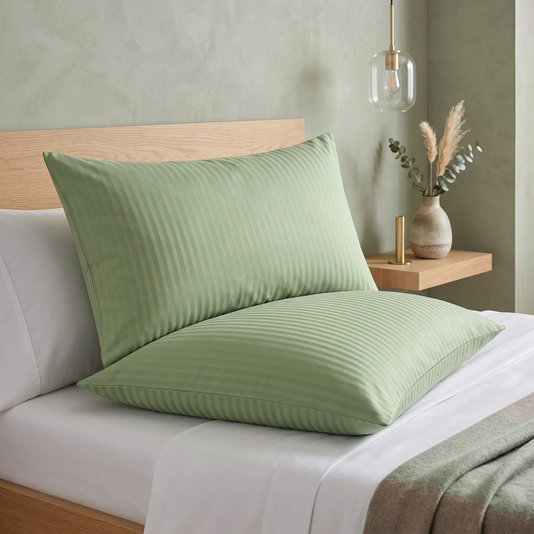 SEA GREEN SATIN STRIPE PILLOW COVERS