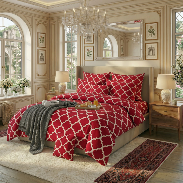 RED PENDORA DUVET COVERS  SET - 8 PCS (PREMIUM)