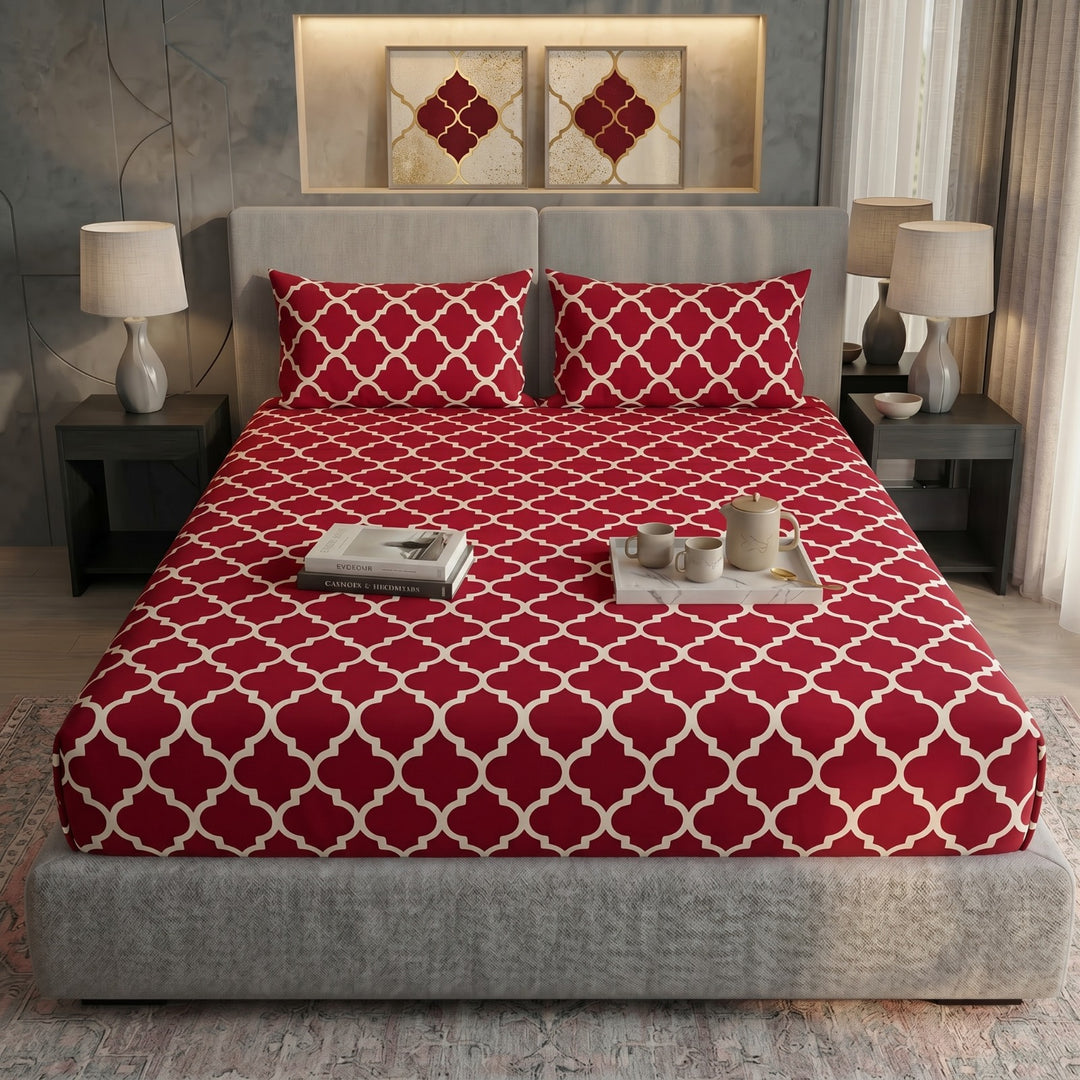 RED PENDORA FITTED SHEET - (PREMIUM)