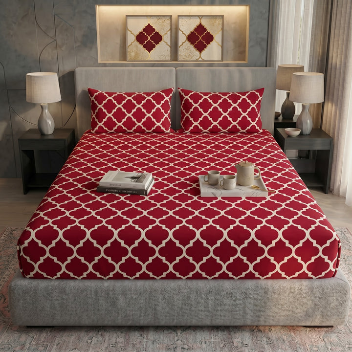 RED PENDORA FITTED SHEET - (PREMIUM)