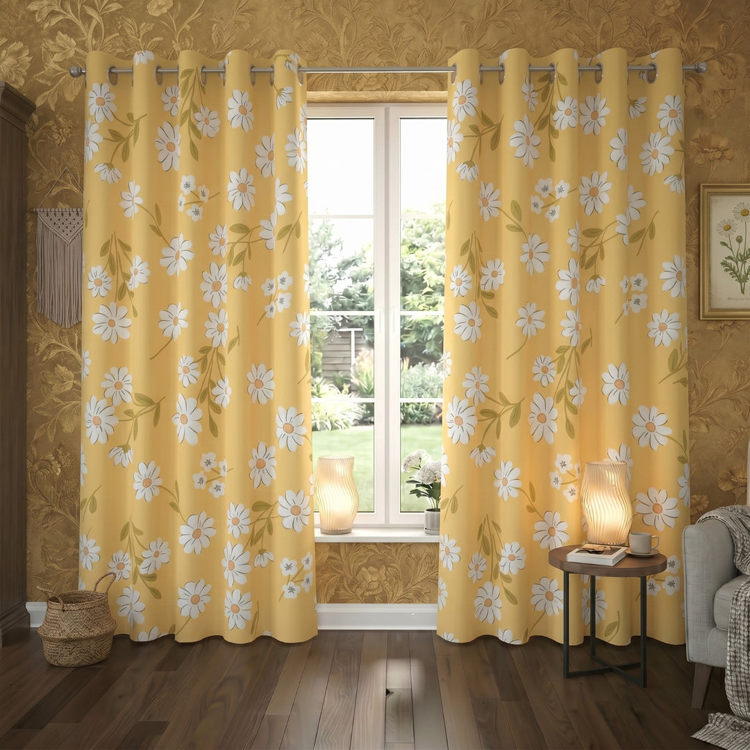 YELLOW DAISY WINDOW CURTAINS