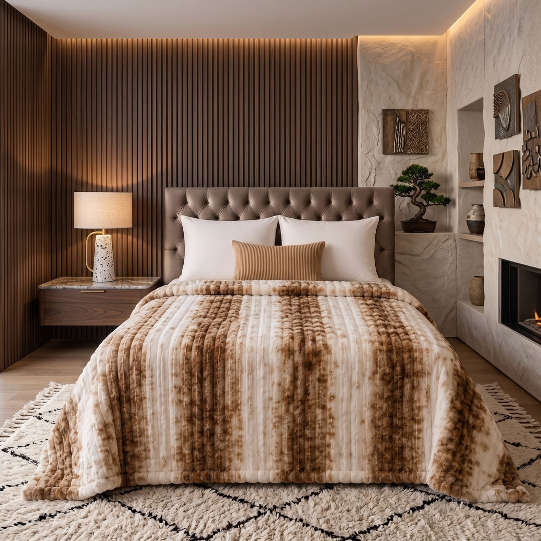 MOCHA VERTICAL STRIPE AC BLANKET