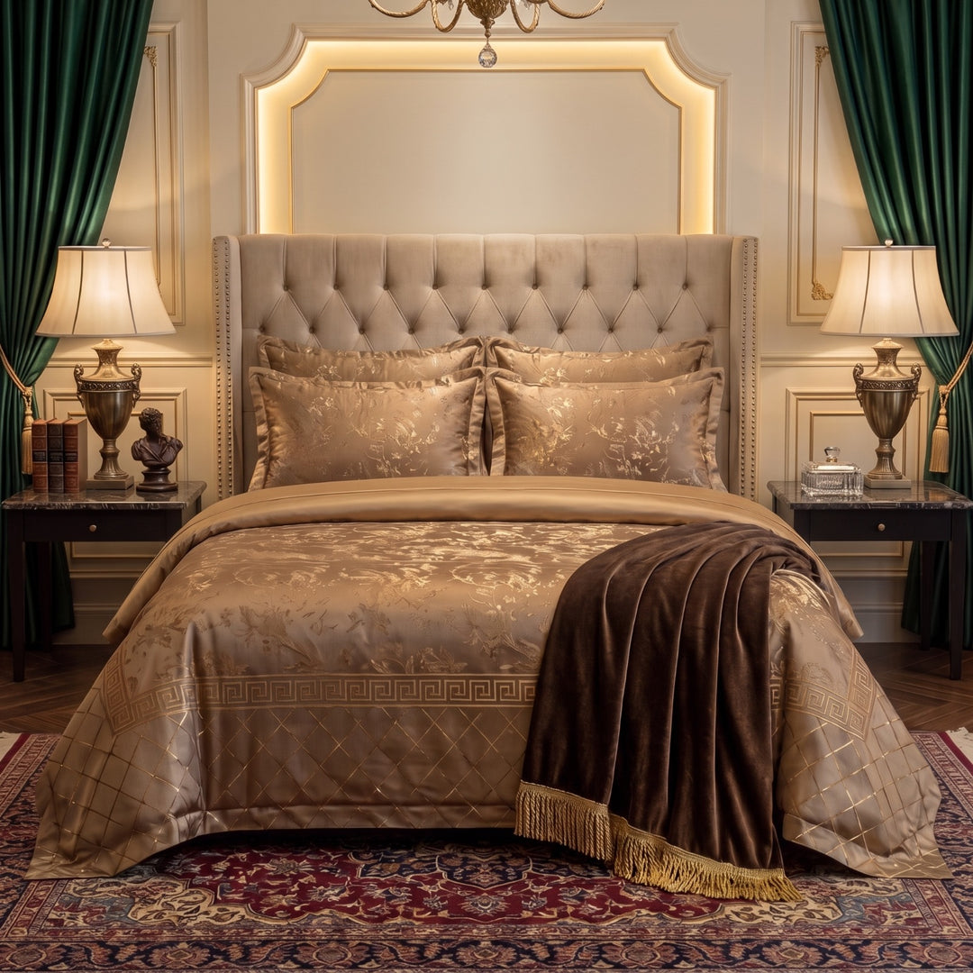 MILITARY/L.BROWN VELVET BEDSHEET SET - 5 PCS