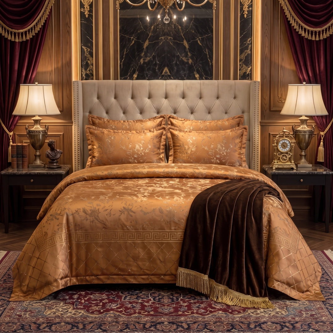MILITARY/COPPER BROWN VELVET BEDSHEET SET - 5 PCS