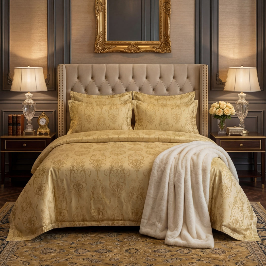 FLOWER/YELLOW VELVET BEDSHEET SET - 5 PCS