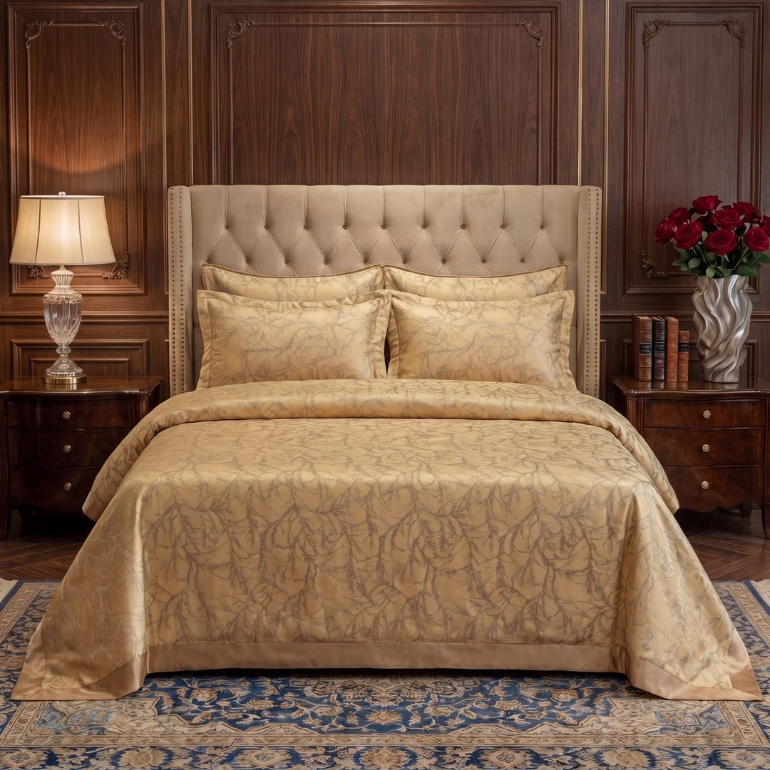 TREE/YELLOW  VELVET BEDSHEET SET - 5 PCS