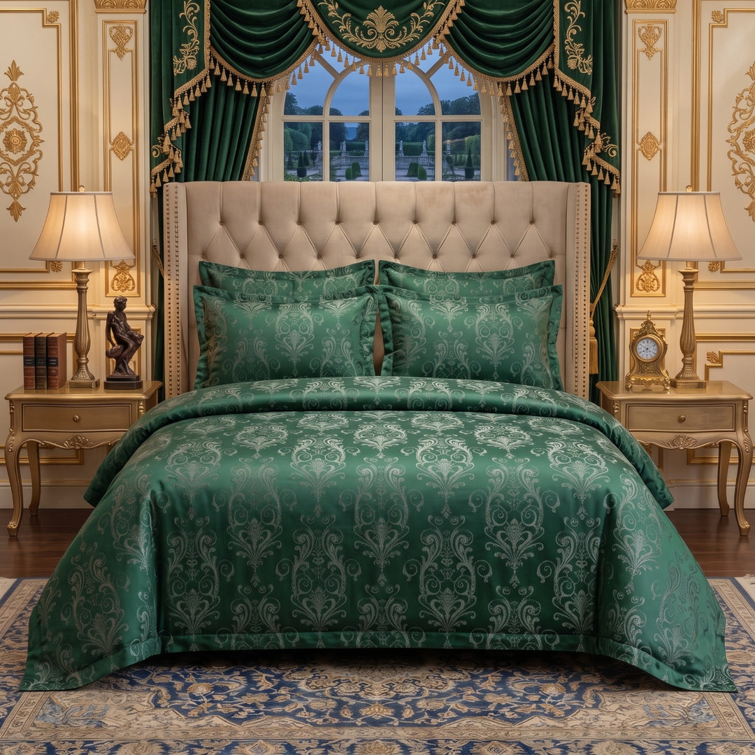 FLOWER/GREEN VELVET BEDSHEET SET - 5 PCS