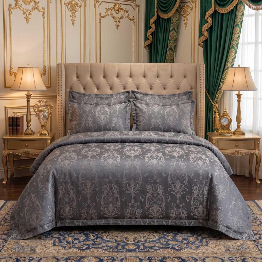 FLOWER/GREY VELVET BEDSHEET SET - 5 PCS