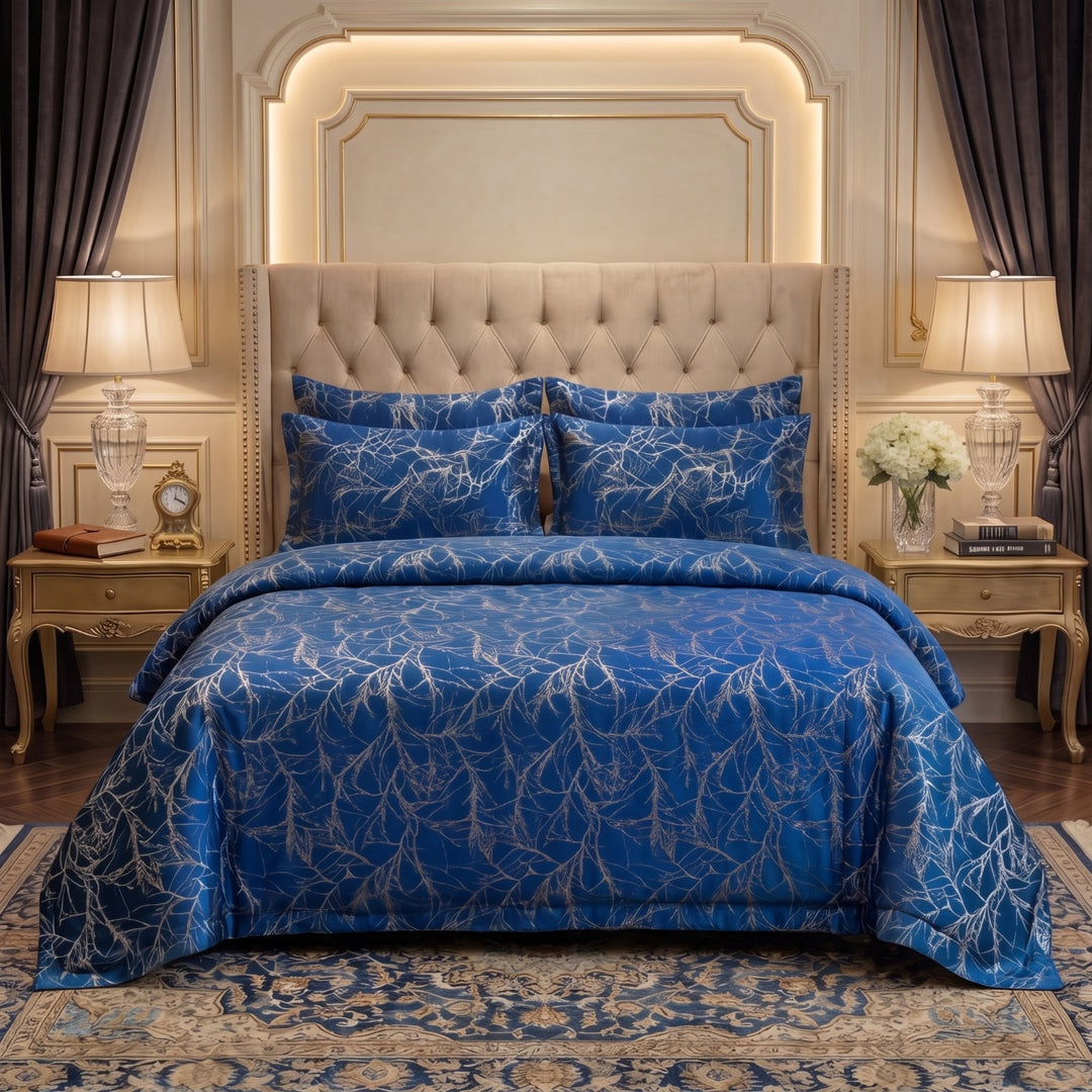 TREE/BLUE VELVET BEDSHEET SET - 5 PCS