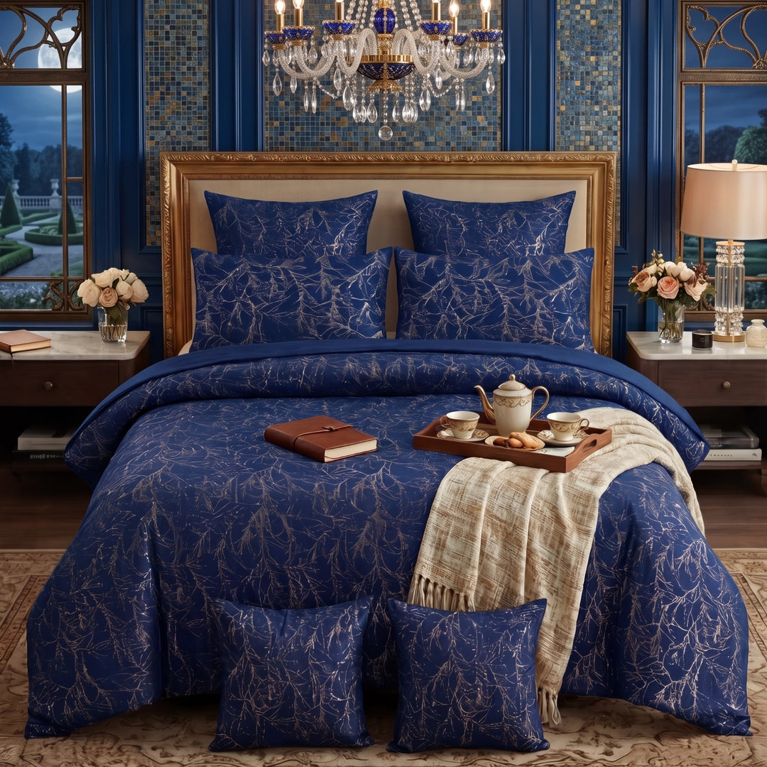TREE/BLUE VELVET DUVET COVERS SET 8 PCS