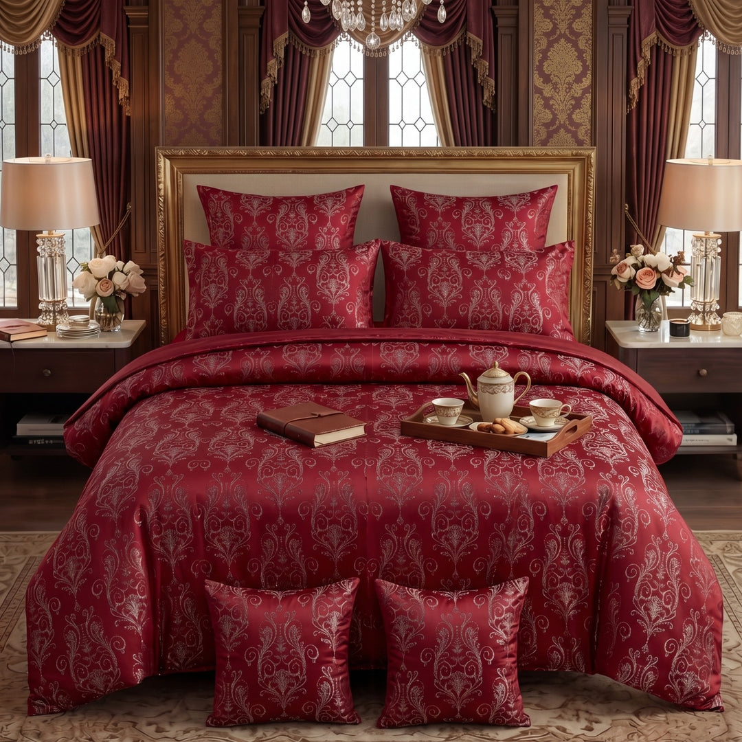 FLOWER/RED VELVET DUVET COVERS SET 8 PCS
