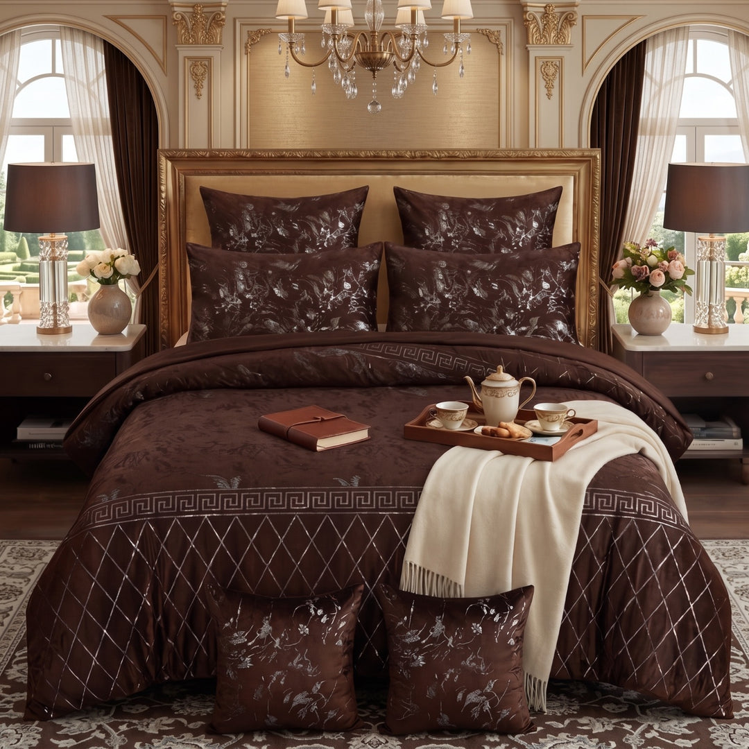 MILITARY/CHOCO VELVET DUVET COVERS SET 8 PCS