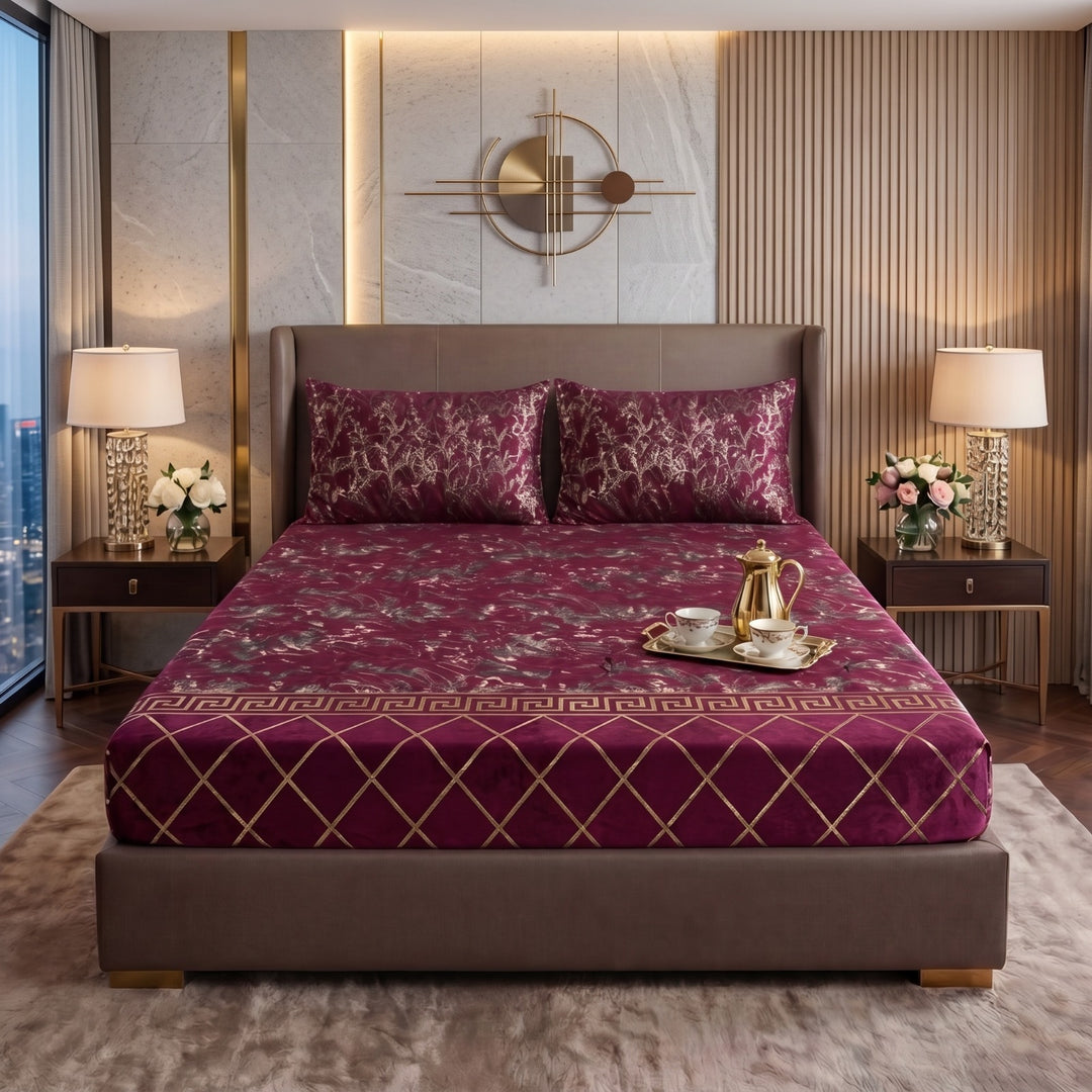 MILITARY/MAROON VELVET fitted bedsheet - (premium)