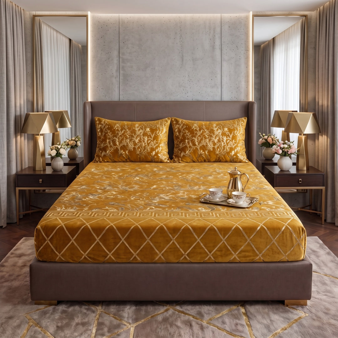 MILITARY/COPPER VELVET fitted bedsheet - (premium)