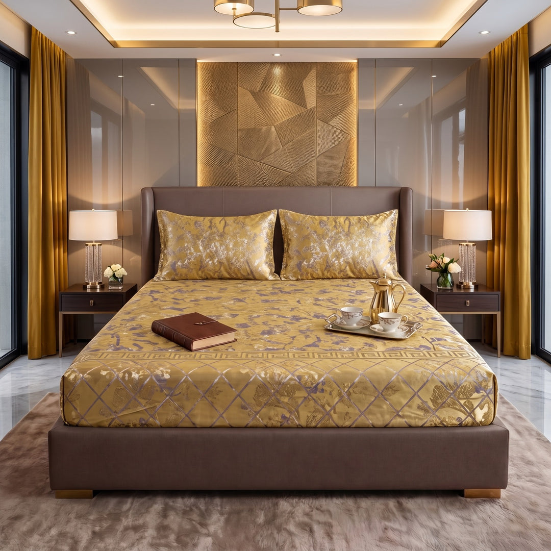MILITARY/YELLOW VELVET fitted bedsheet - (premium)