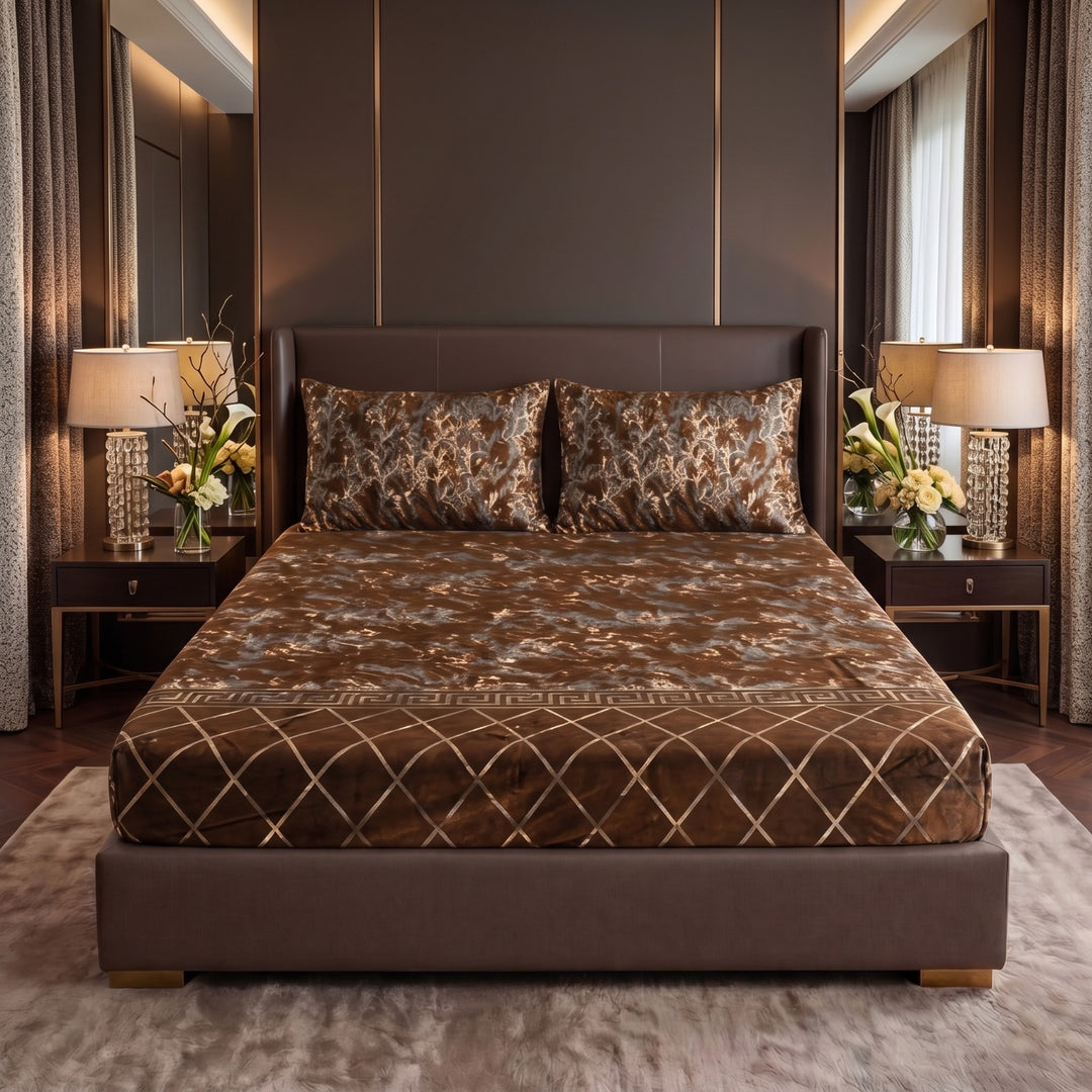 MILITARY/CHOCO VELVET fitted bedsheet - (premium)