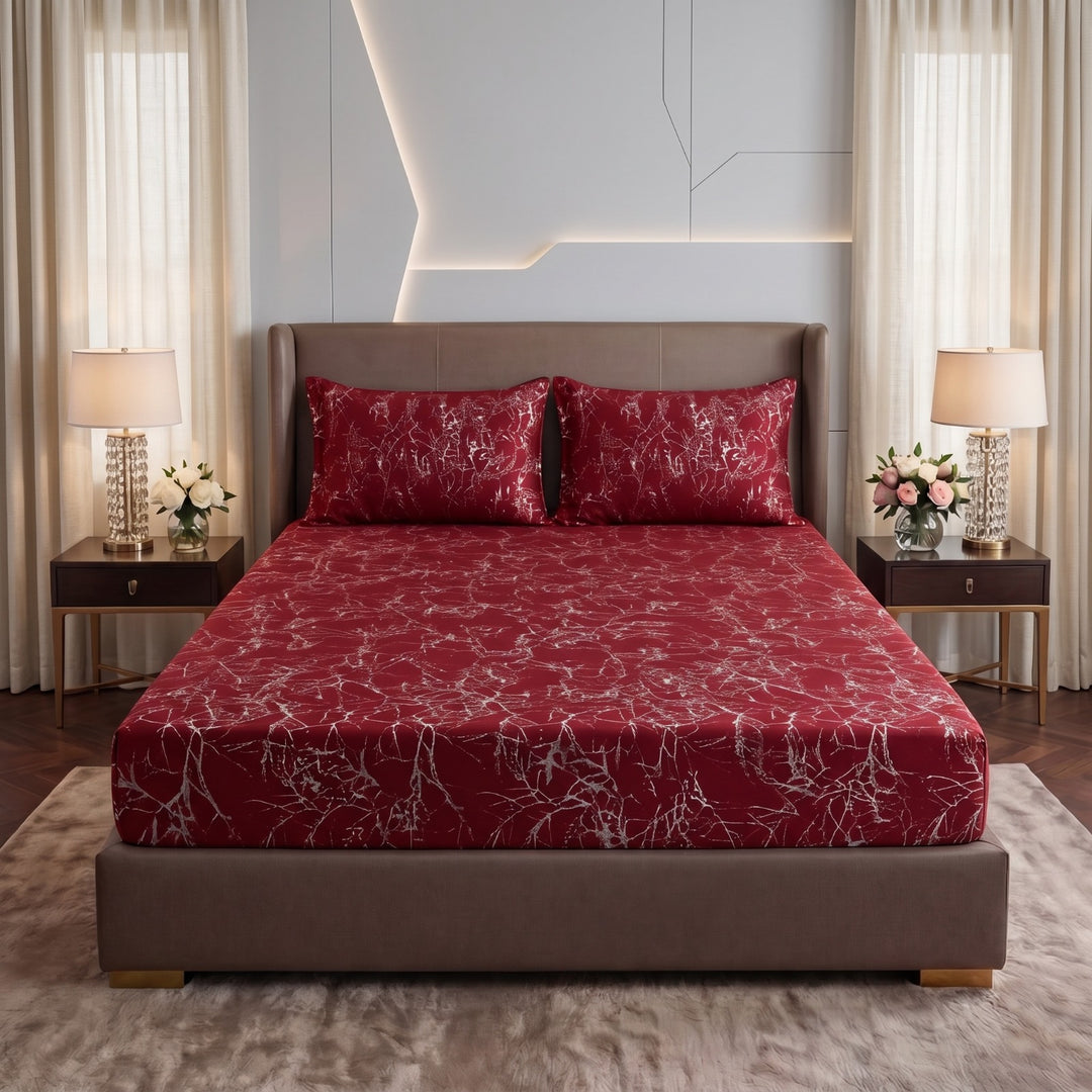 TREE/RED VELVET fitted bedsheet - (premium)