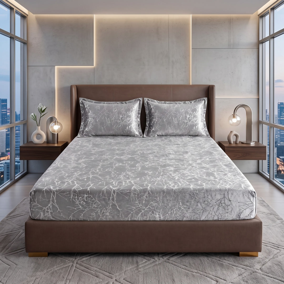 TREE/SILVER VELVET fitted bedsheet - (premium)