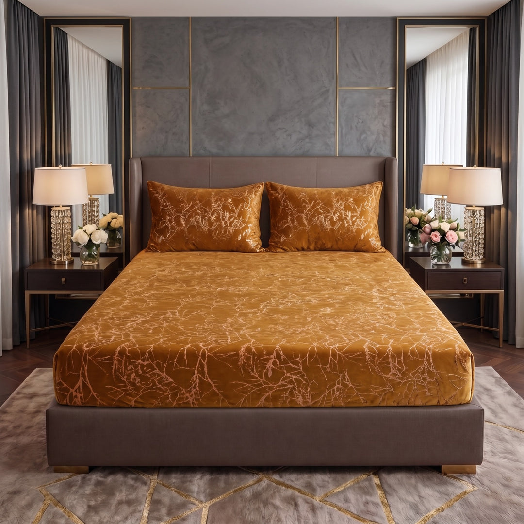 TREE/COPPER VELVET fitted bedsheet - (premium)