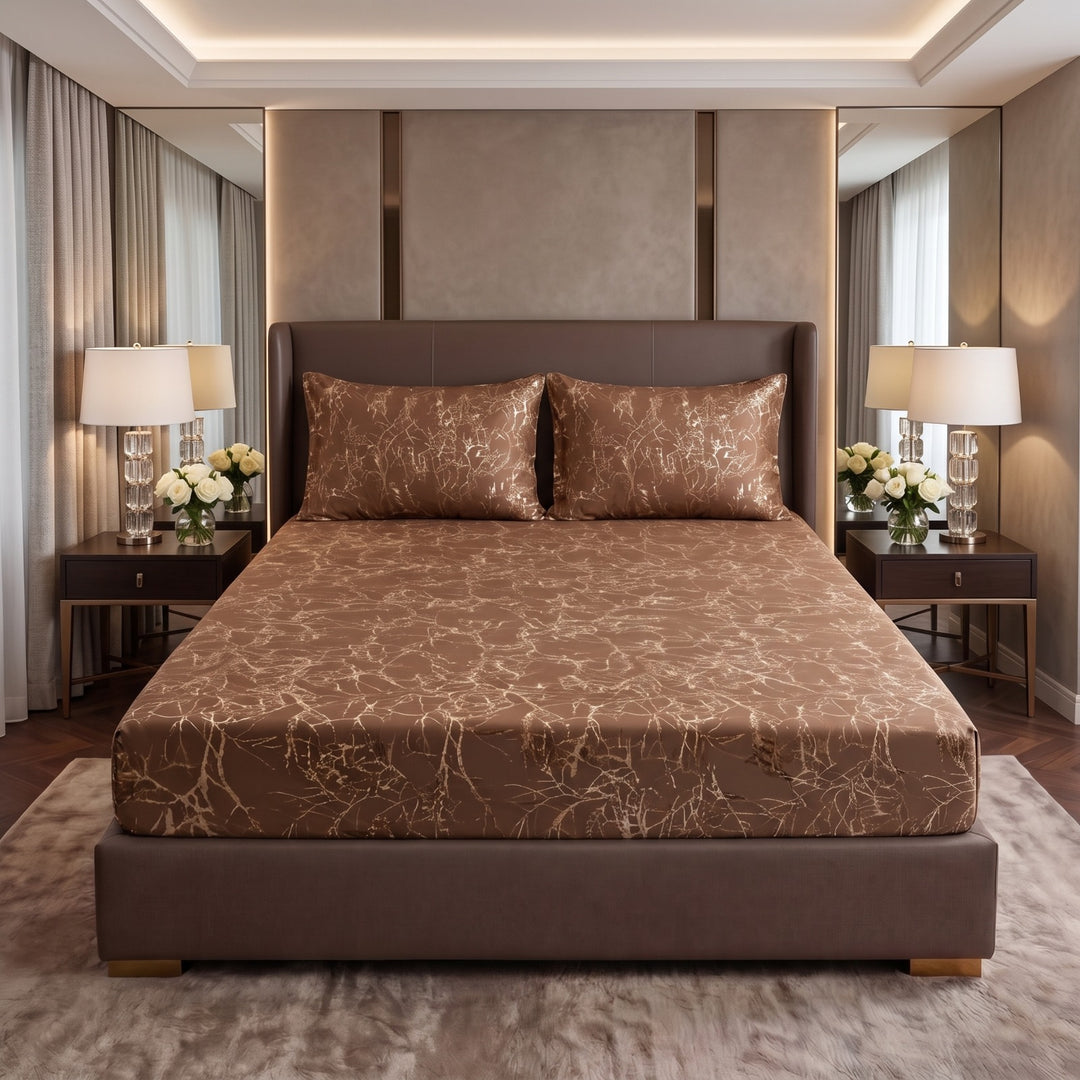 TREE/CHOCO VELVET fitted bedsheet - (premium)