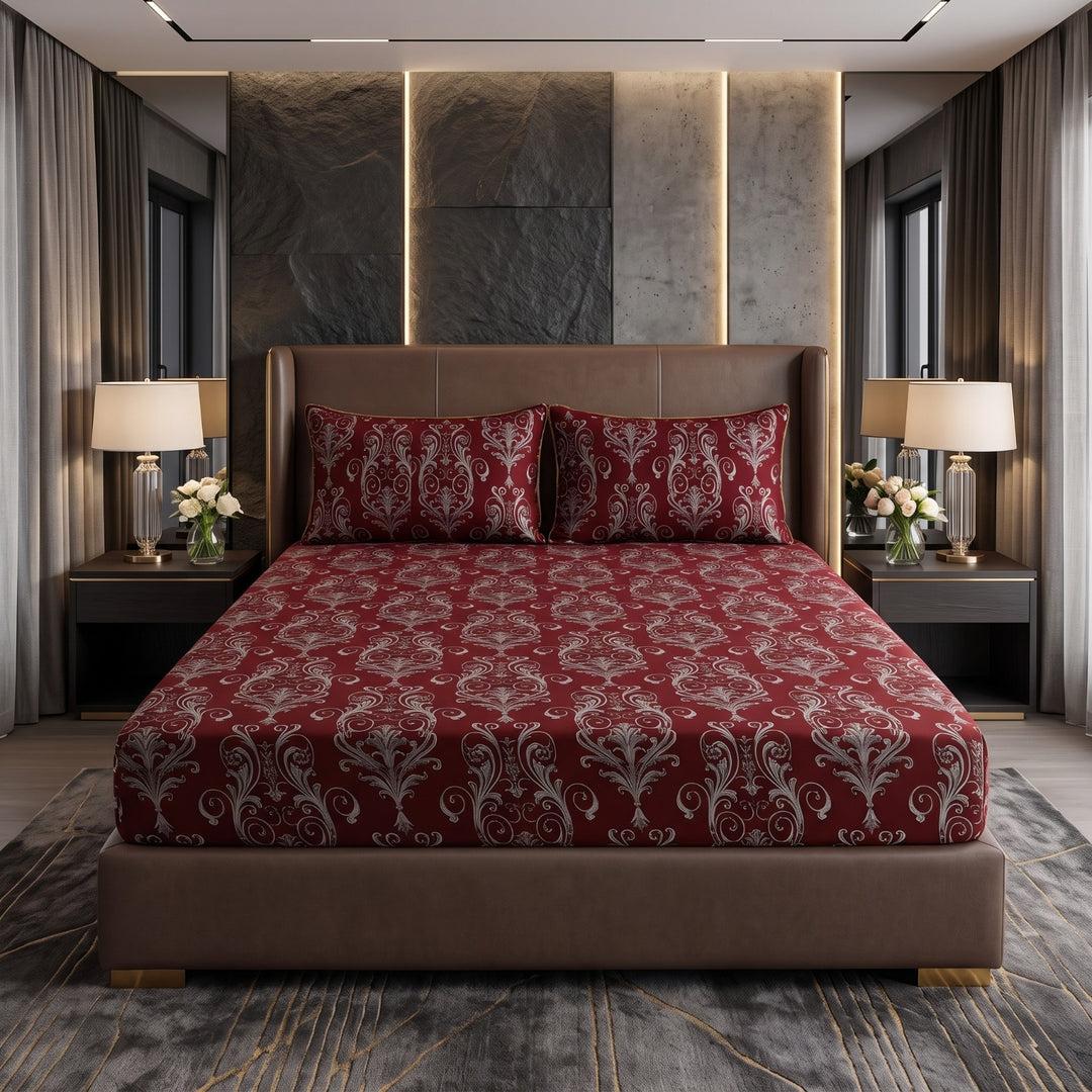 FLOWER/REDVELVET fitted bedsheet - (premium)