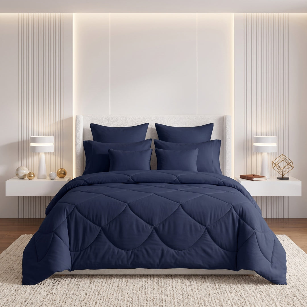 NAVY DYED Comforter Set- 8 Pcs
