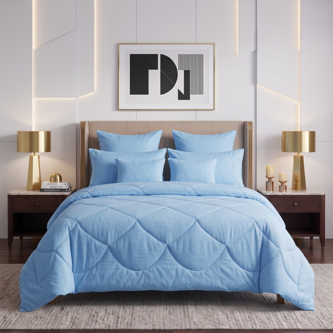 SKY BLUE DYED Comforter Set- 8 Pcs
