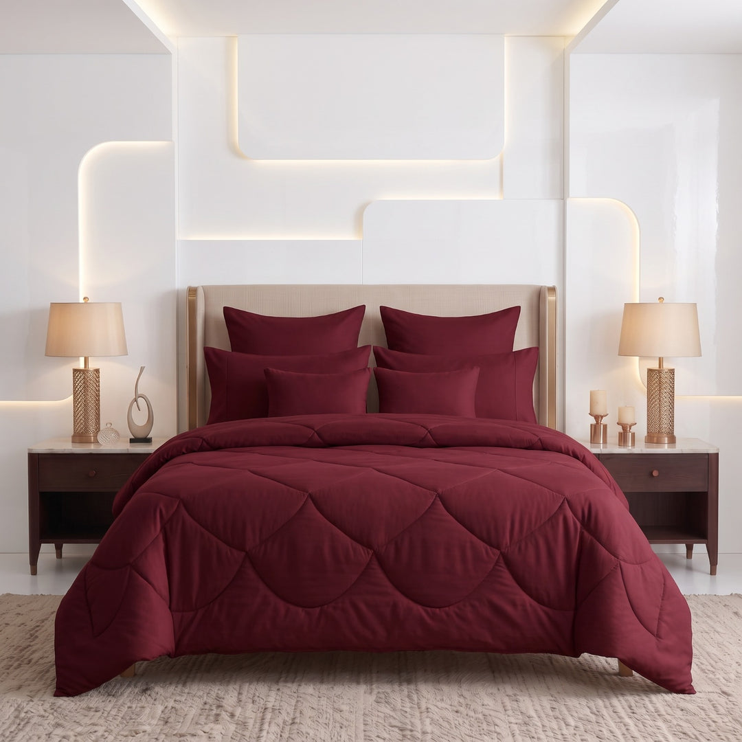 MAROON  DYED Comforter Set- 8 Pcs