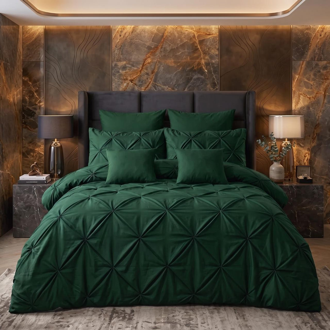 GREEN PINTUCK DUVET COVERS SET 8 PCS