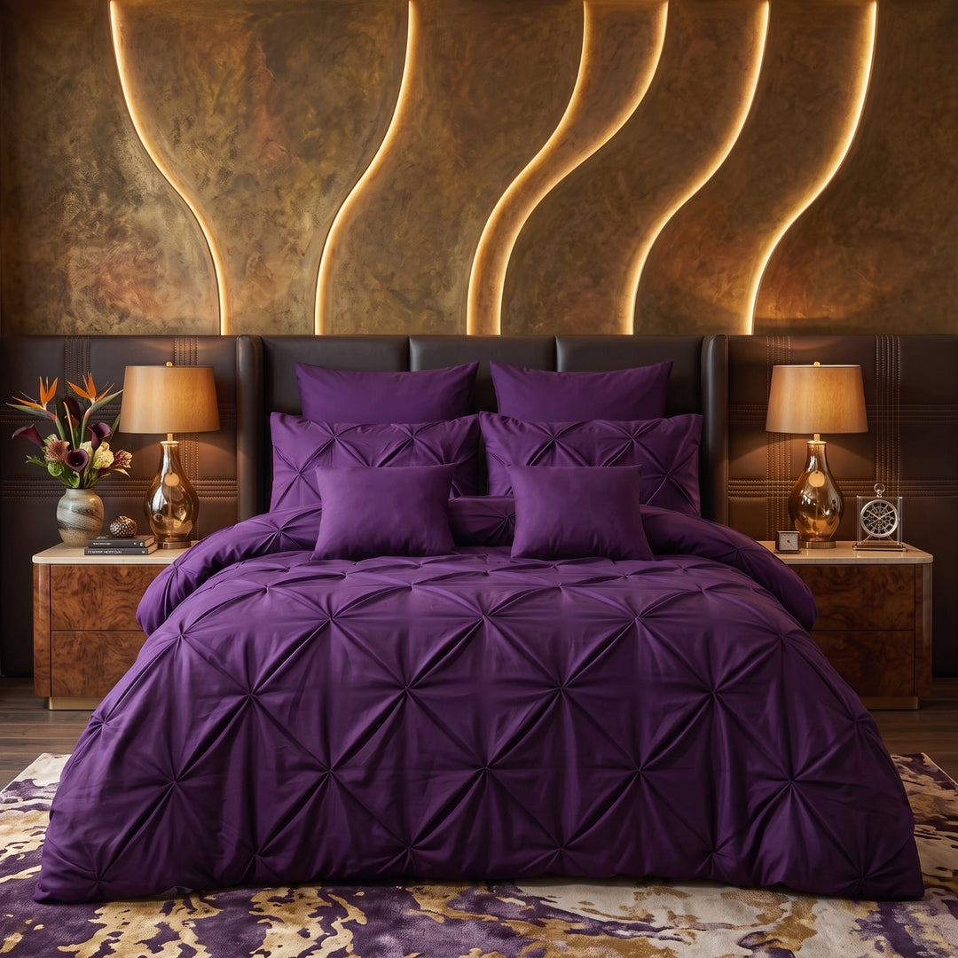 PURPLE PINTUCK DUVET COVERS SET 8 PCS