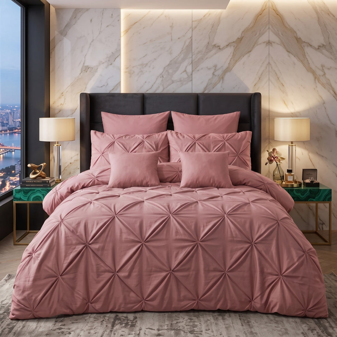 PINK PINTUCK DUVET COVERS SET 8 PCS
