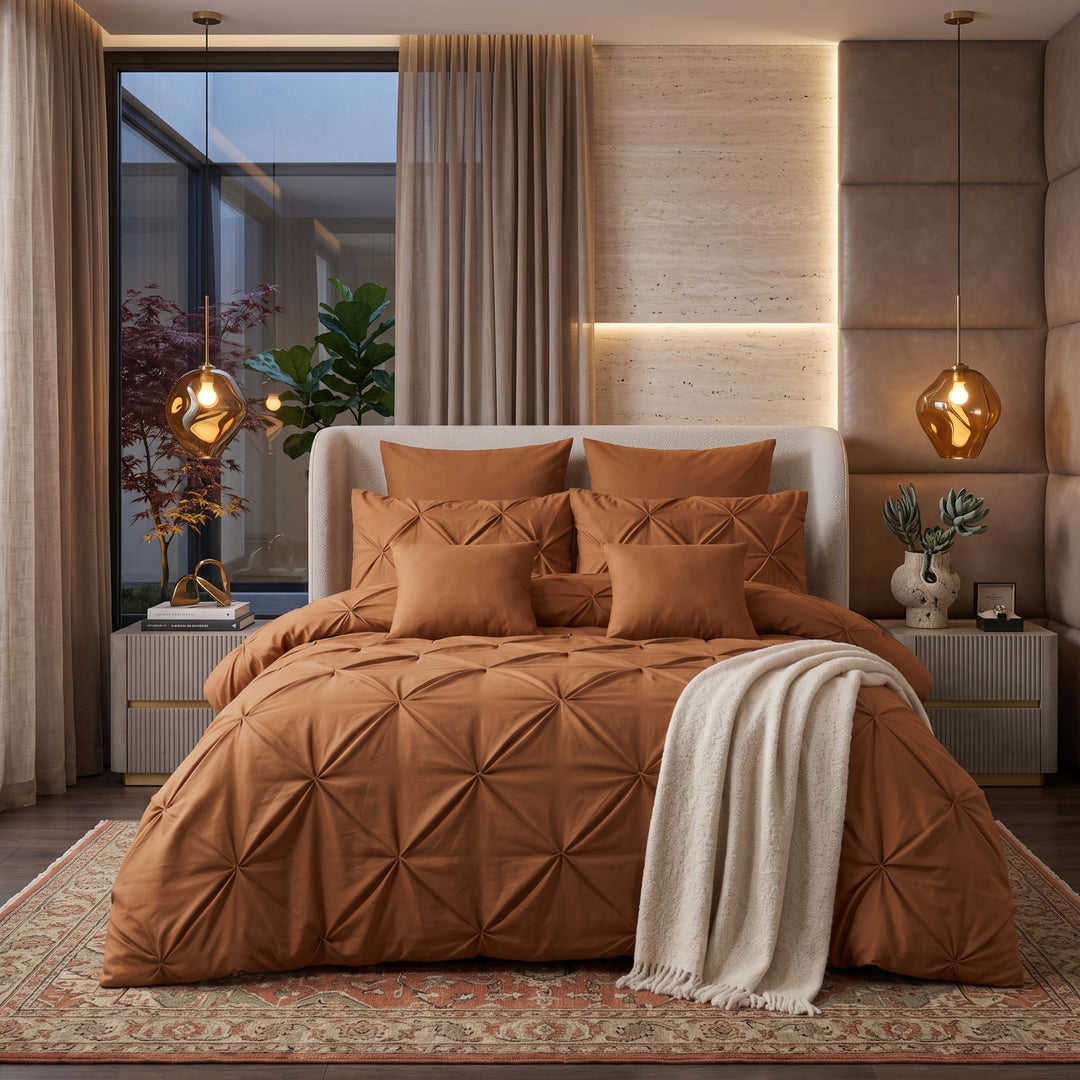 COPPER PINTUCK DUVET COVERS SET 8 PCS