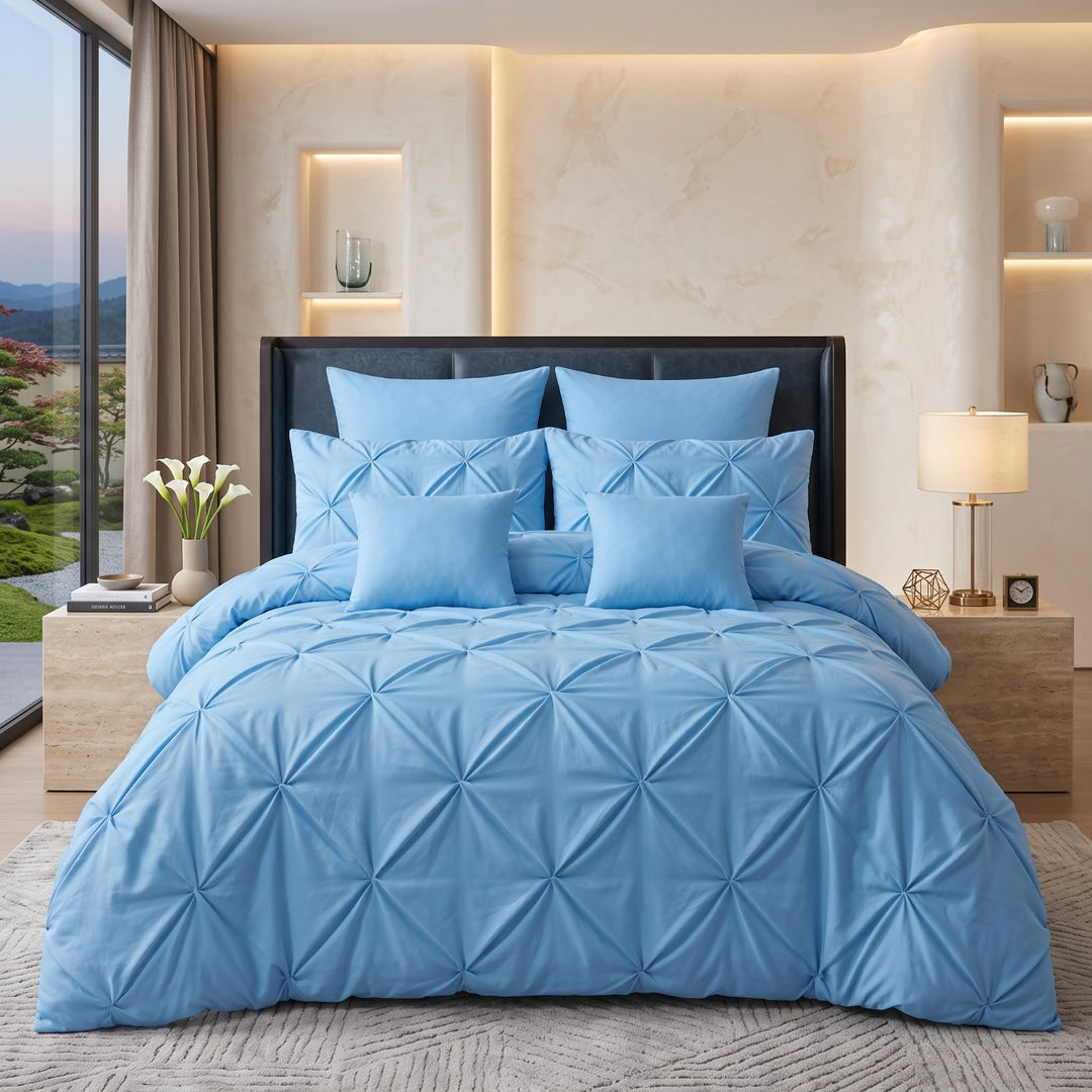 SKY BLUE PINTUCK DUVET COVERS SET 8 PCS