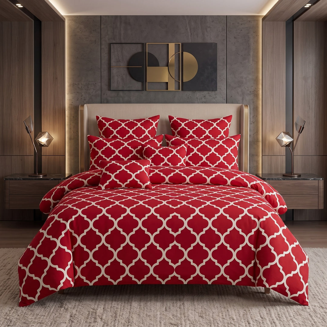 RED PENDORA DUVET COVERS  SET - 8 PCS (PREMIUM)