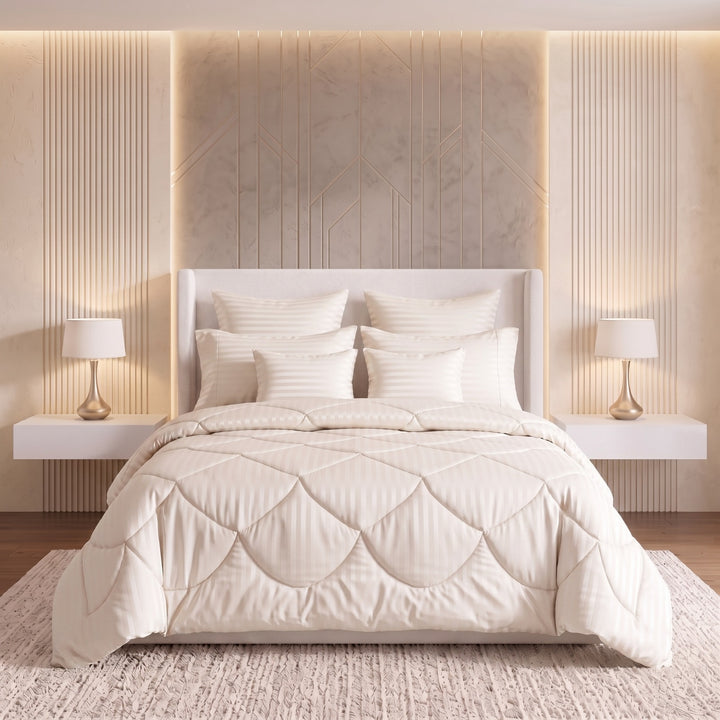 IVORY stripe Comforter Set- 8 Pcs
