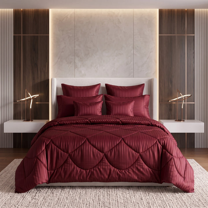 MAROON stripe Comforter Set- 8 Pcs