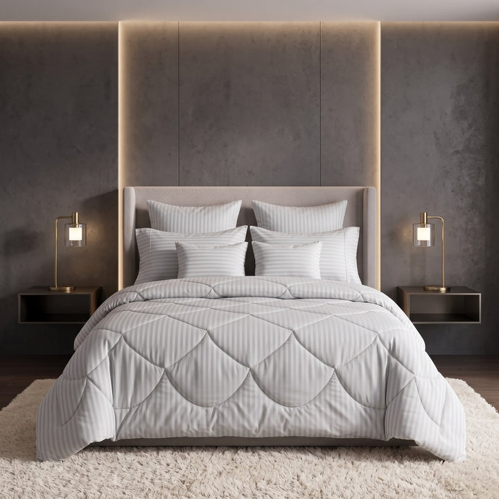 SILVER stripe Comforter Set- 8 Pcs