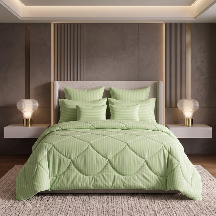 SEA GREEN stripe Comforter Set- 8 Pcs