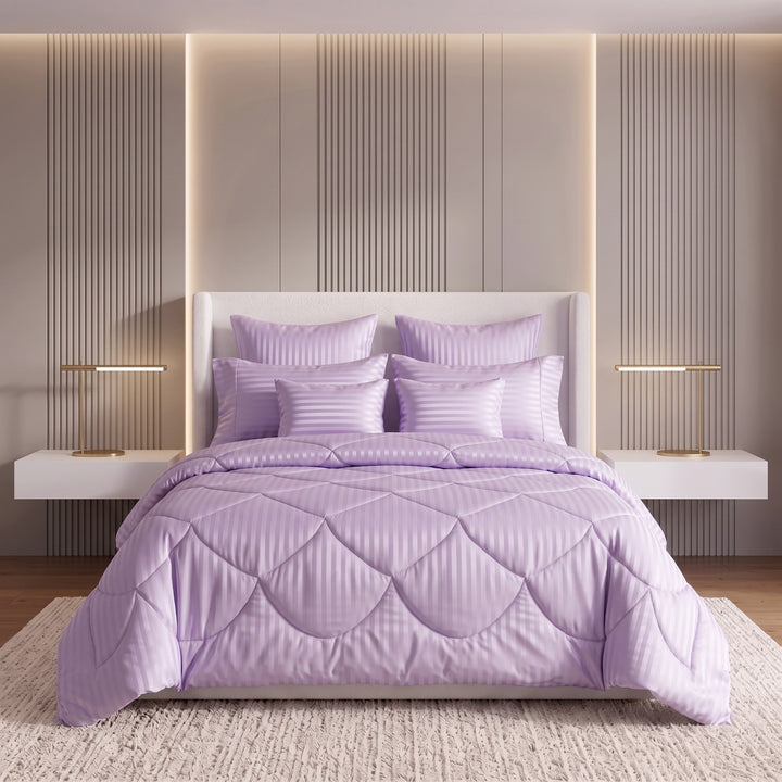 L.PURPLE stripe Comforter Set- 8 Pcs