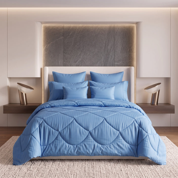 DUSTY BULE stripe Comforter Set- 8 Pcs