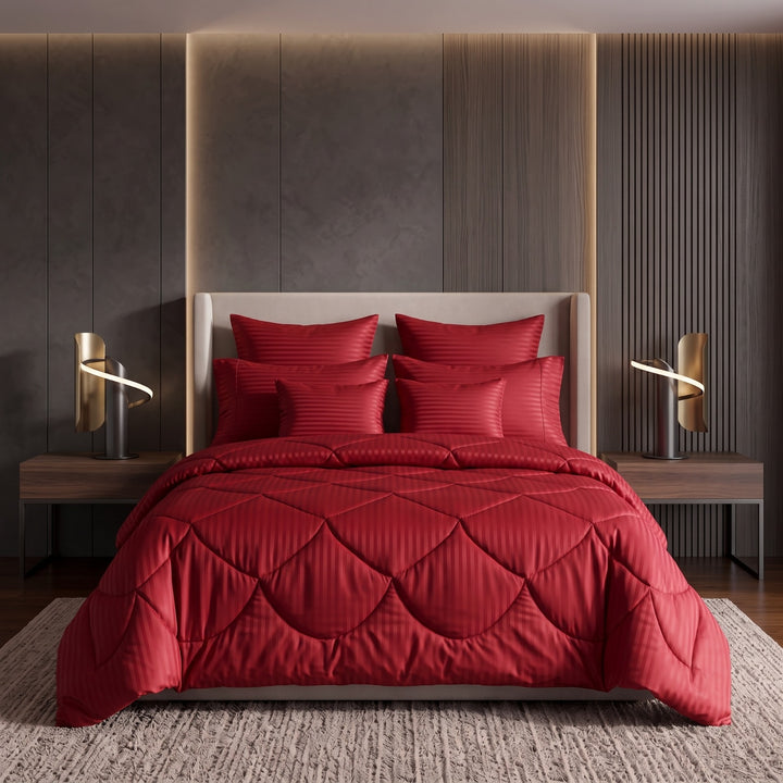RED stripe Comforter Set- 8 Pcs