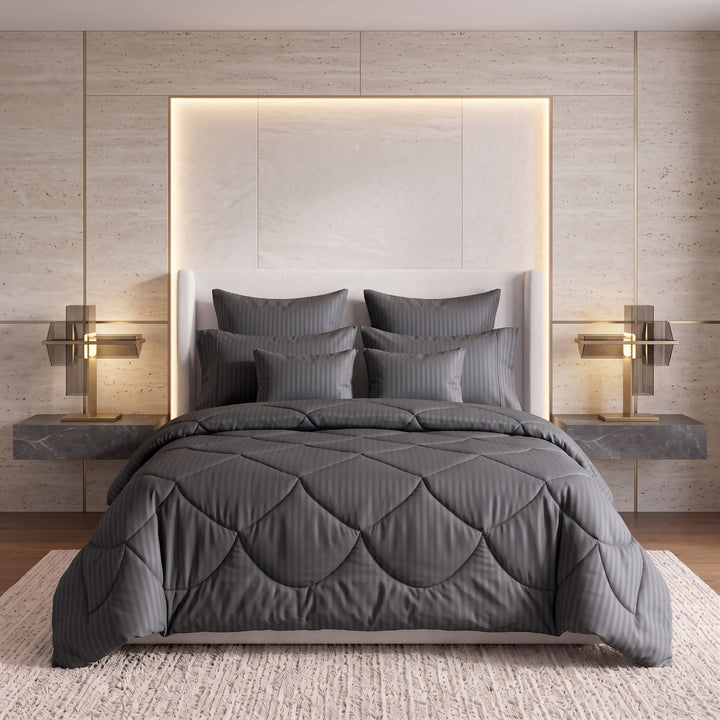 GREY stripe Comforter Set- 8 Pcs