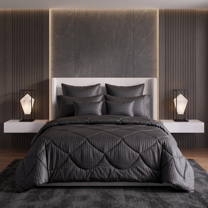 BLACK stripe Comforter Set- 8 Pcs