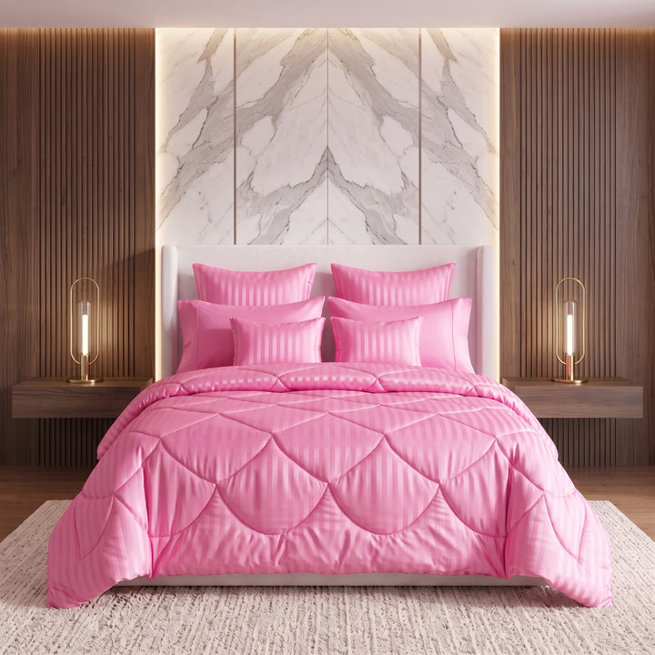 PINK stripe Comforter Set- 8 Pcs