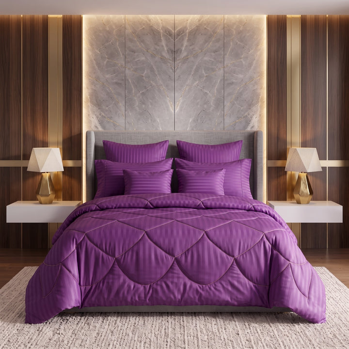 PURPLE stripe Comforter Set- 8 Pcs