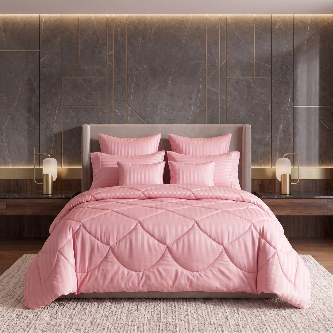 PEACH stripe Comforter Set- 8 Pcs