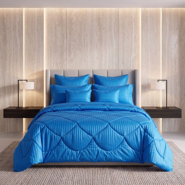 BLUE stripe Comforter Set- 8 Pcs