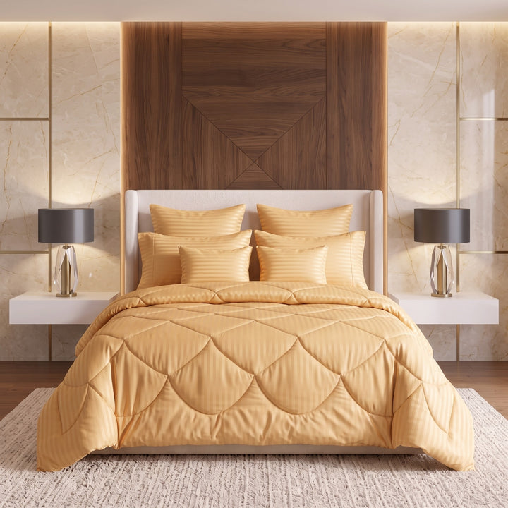 BEIGE stripe Comforter Set- 8 Pcs
