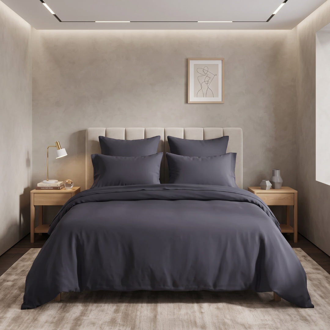 GREY LUXURY DYED BEDSHEET SET- 5 PCS