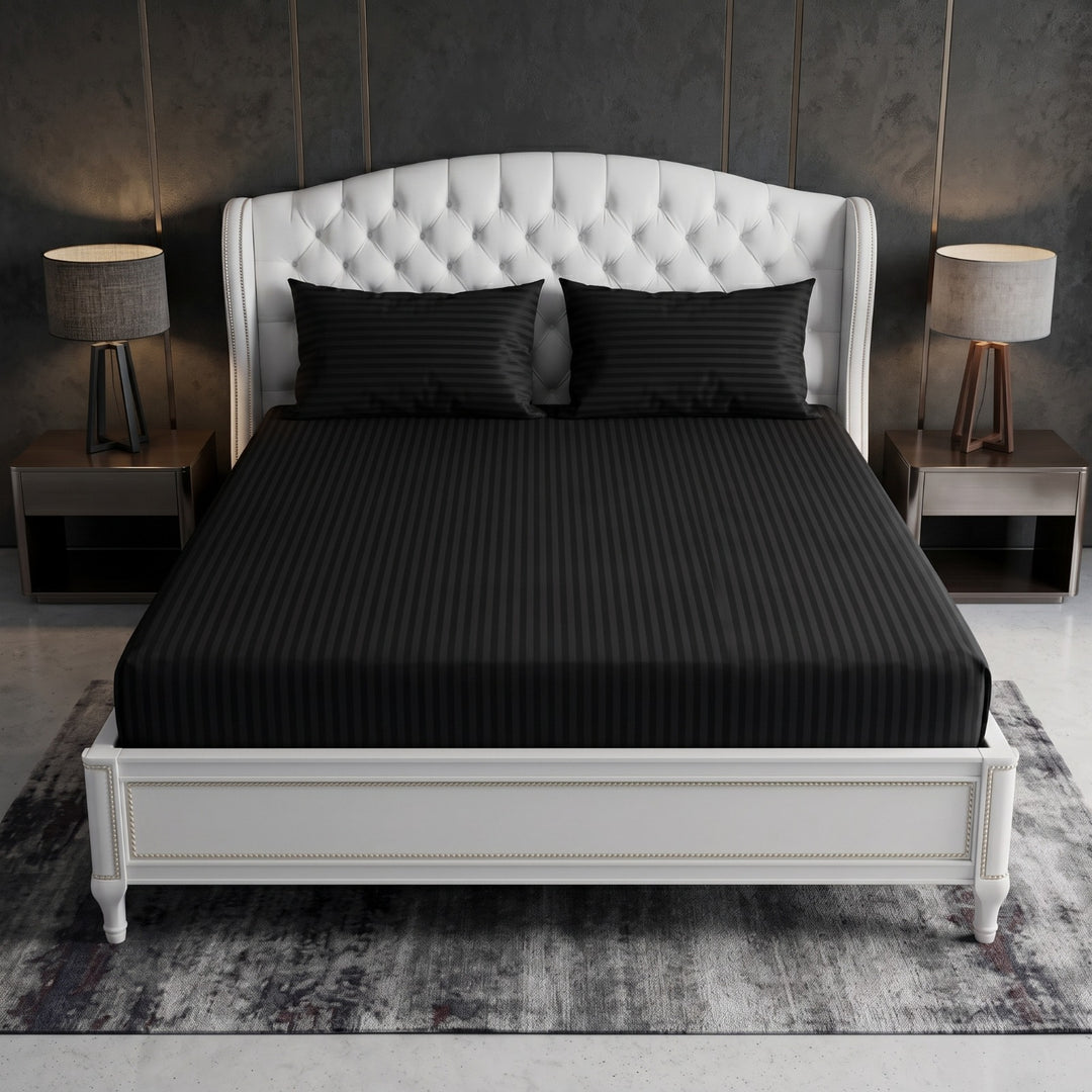 BLACK stripe satin fitted bedsheet - (premium)